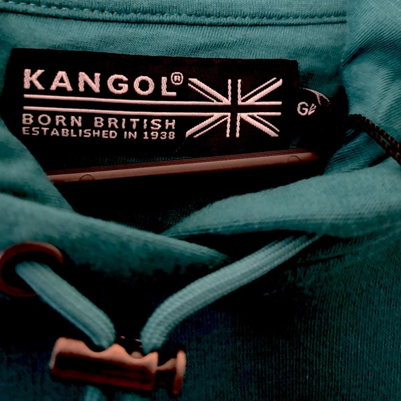 NEW - Kangol UK Size Large Teal Blue Green Hoodie Sweatshirt Logo Hooded Sweater - Picture 6 of 8